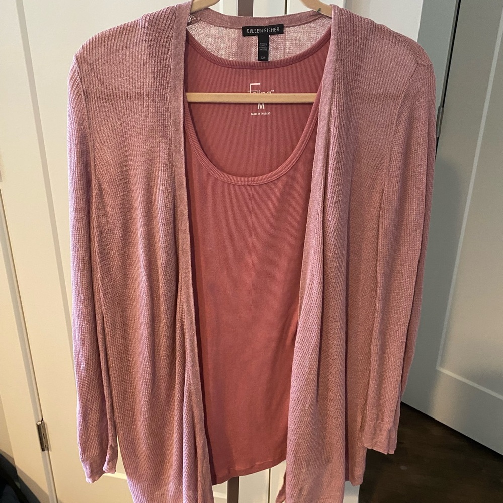 Eileen Fisher Women's Light Mauve Pink Cardigan & coordinating color tank top